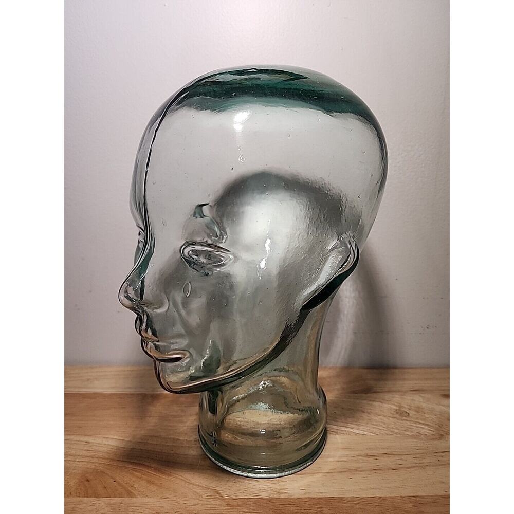 SOLD Mannequin Head Clear Green Tinted Glass 11 Inch Wig Hat Display Thick